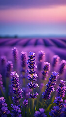 Obraz premium Lavender flowers bloom in a sunny garden meadow.
