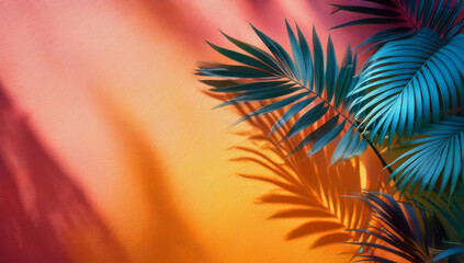 Soft shadow of tropical foliage cast on a vibrant textured wall surface