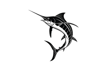 Striking Marlin Fish Illustration in Black and White Silhouette