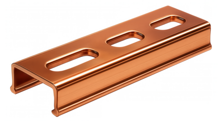 A short copper-plated DIN rail serving as the foundation for a solar panel inverter setup in a residential garage.