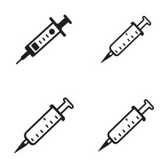Syringe Icon Set – Black and White Medical Injection Vector Illustrations

