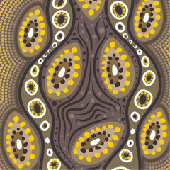Earthy-toned Aboriginal-inspired artwork illustration