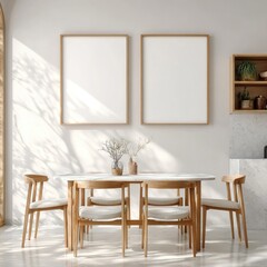 Modern dining area with two empty frames