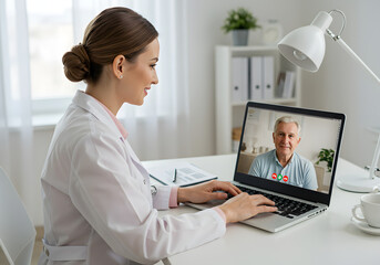 female doctor working on laptop computer