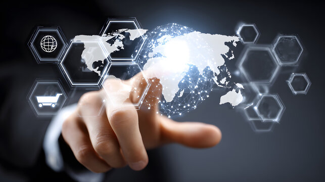 global e-commerce connection on futuristic interface