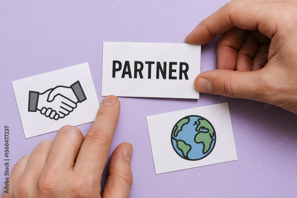 Poster collaborative concepts are highlighted through partnership and global connection in business interac