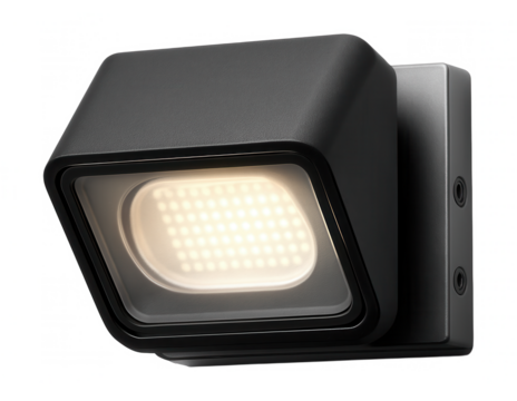 Wall-mounted floodlight with a sleek, modern design, complementing contemporary apartment exteriors.