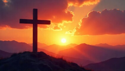 Sunrise Silhouette of Cross A Hopeful Good Friday Image for Easter, Worship, and Faith-Based Projects