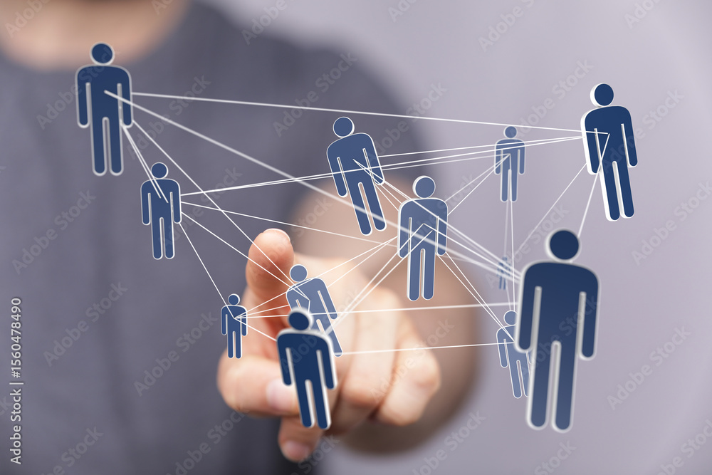 Poster Abstract image of a network connection showing teamwork, global communication and collaboration.