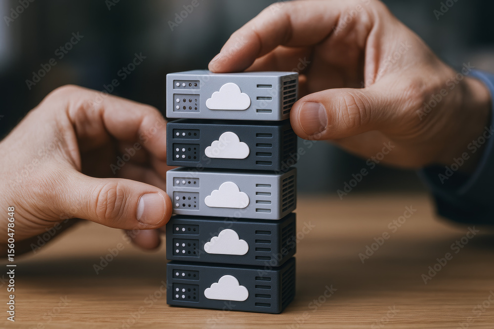 Poster collaborative efforts in managing interconnected data center infrastructure symbolize modern cloud c