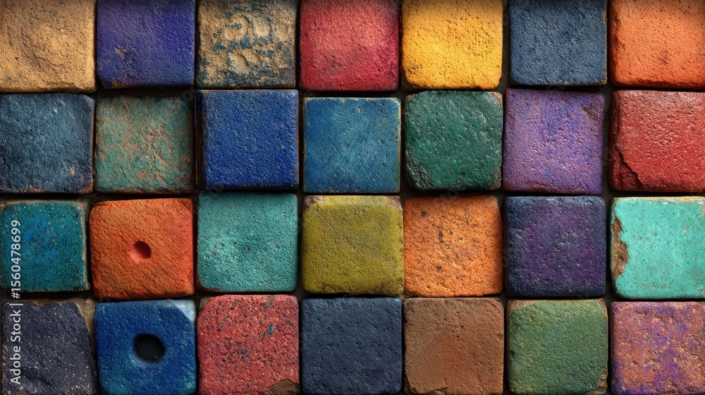 Poster colorful stone tiles creating a vibrant and textured mosaic pattern, highlighting variations in shap