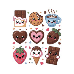 Obraz premium set of cute cartoon ookies, chocos and coffee