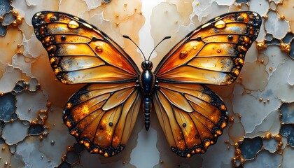 Exquisite Gilded Orange Butterflies with Jeweled Accents and Luminous Backgrounds