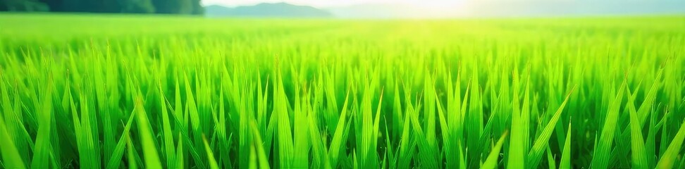 Naklejka premium Mesmerizing Waves of Green Grass A Captivating Field Swaying Gently in the Breeze, Creating a Stunning Natural Texture and Shadow Play