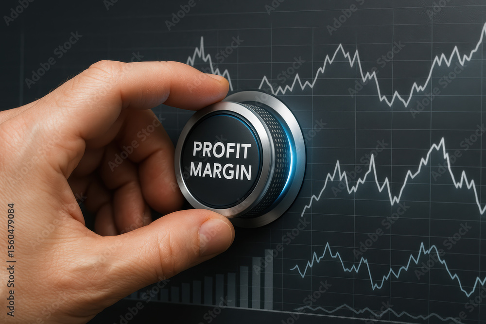 Poster adjusting financial performance to optimize business returns is illustrated through a turning a cont