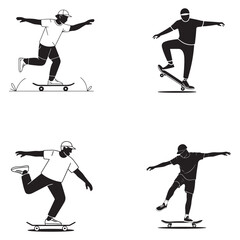 Ultimate Skating Silhouette Collection &ndash; Dynamic Vector Set of Kids and Adults Performing Skateboarding and Ice Skating Poses for Sports, T-Shirt Prints, and Urban Design Projects . Thank You . 