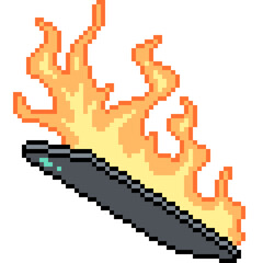 pixel art of phone screen on fire