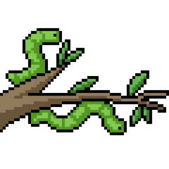pixel art of green worm eat leaf
