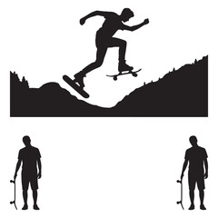 Ultimate Skating Silhouette Collection – Dynamic Vector Set of Kids and Adults Performing Skateboarding and Ice Skating Poses for Sports, T-Shirt Prints, and Urban Design Projects . Thank You .
