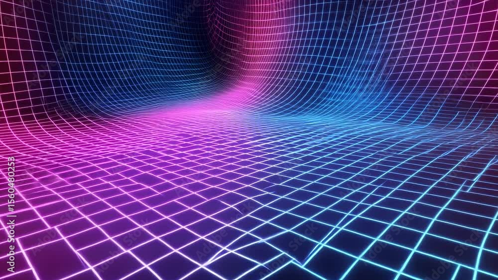 Poster abstract neon grid animation: a modern retrowave background with glowing lines