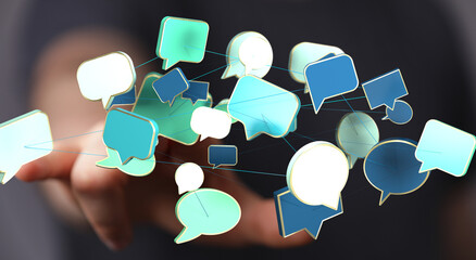 Abstract image of interconnected speech bubbles representing global communication and networking.