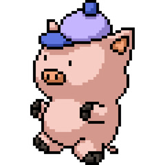 pixel art of baby pig wear hat