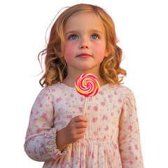 little girl with lollipop on transparent png background