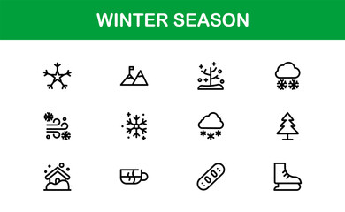 Winter wonderland icons: a modern line icon collection for cozy designs. This unique winter season line icon set offers professional, minimal graphics.