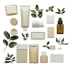 set of cosmetic products on transparent png background