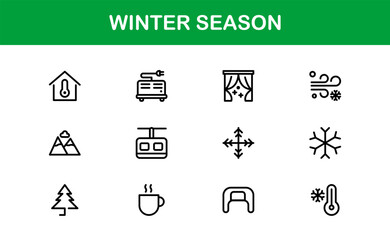 Winter wonderland icons: a modern line icon collection for cozy designs. This unique winter season line icon set offers professional, minimal graphics.