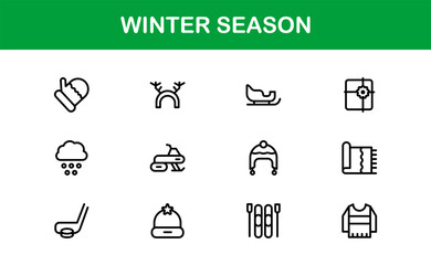 Winter wonderland icons: a modern line icon collection for cozy designs. This unique winter season line icon set offers professional, minimal graphics.