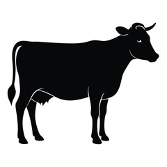Silhouette of a Cow Farm Animal Vector Illustration, Black and White Cattle Graphic