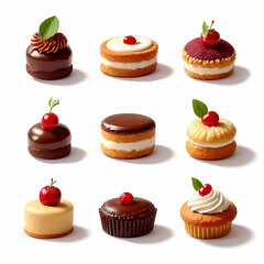 set of cakes and desserts