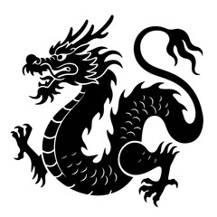 Black dragon illustration on white background, decorative design element.