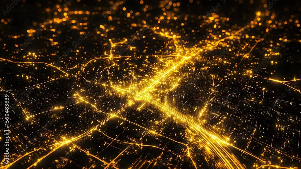Poster abstract golden light data stream network background animation, futuristic concept