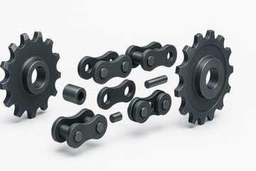 Industrial Metal Chain and Sprocket Components Detailed Close Up View of Mechanical Parts