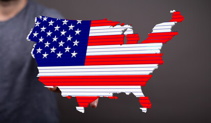 Patriotic image of the USA map designed with the American flag. Ideal for Independence Day.
