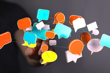 Abstract image of interconnected speech bubbles, symbolizing global communication and networking.