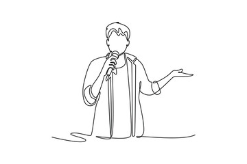 Girl attending lecture in college. University Student Life concept. Single line draw design. Vector graphic illustration