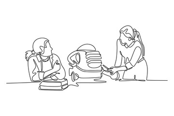 University Students Learn to combine engineering, programming, problem solving, and creativity skills. University Student Life concept. Single line draw design. Vector graphic illustration