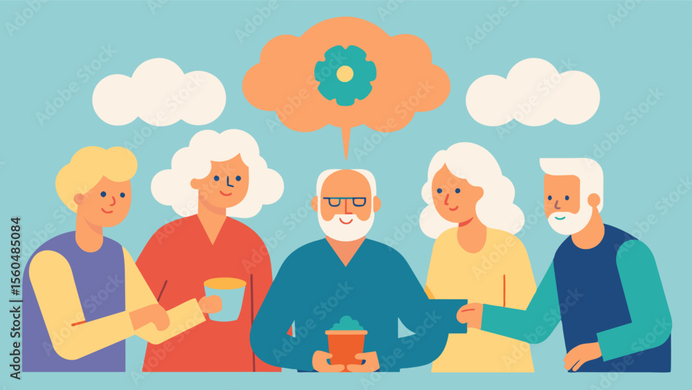 Poster a group of elderly individuals engaged in memory games and activities designed to stimulate their br
