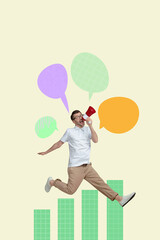 Image trendy art banner collage of happy businessman businesswoman stand chart development diagram...