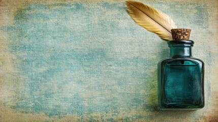 Vintage ink bottle and feather