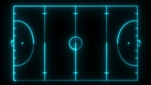 Hockey field animation on black background. futuristic digital  video of a high-tech Hockey field .