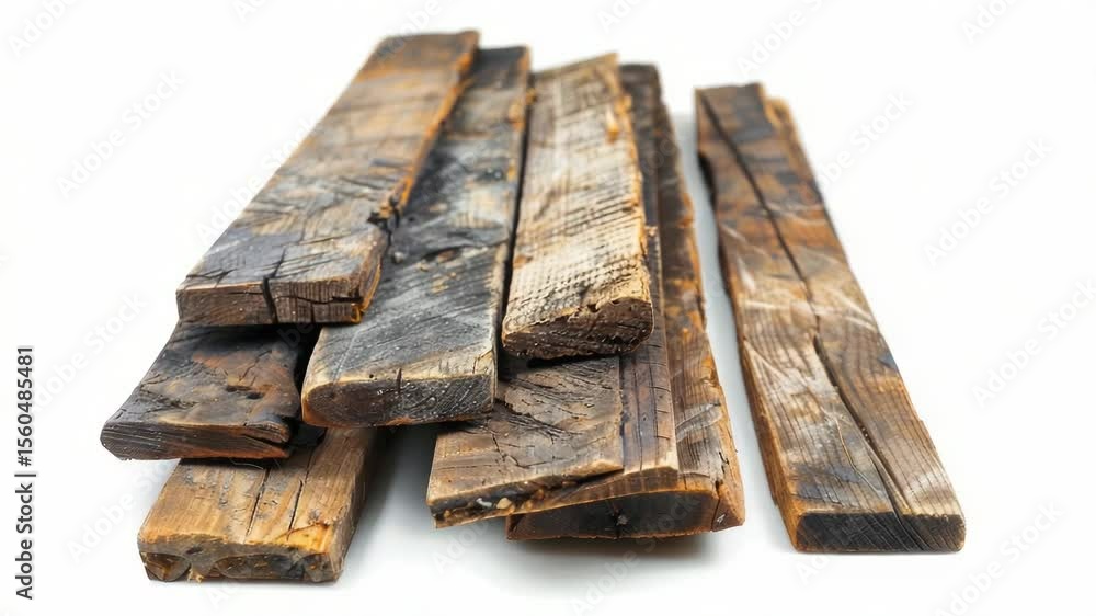 Poster a stack of wooden planks or logs resting on a white background, ideal for use in interior design or 