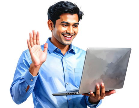 Businessman on video call transparent background