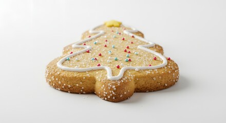 Festive Christmas Tree Shaped Sugar Cookie With White Icing and Sprinkles
