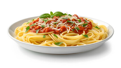 spaghetti with tomato sauce isolated on white background, 