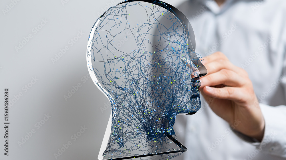 Aufkleber abstract image of a human head with neural network visualization. perfect for ai, technology, and da