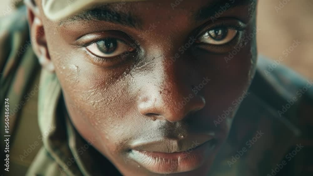 Poster A close-up shot of a person wearing a hat, suitable for use in editorial or commercial contexts where a focus on facial features is desired